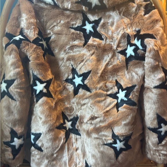 Avec Les Filles Whiskey  Star Pattern Faux Fur Teddy Jacket - Picture 6 of 6